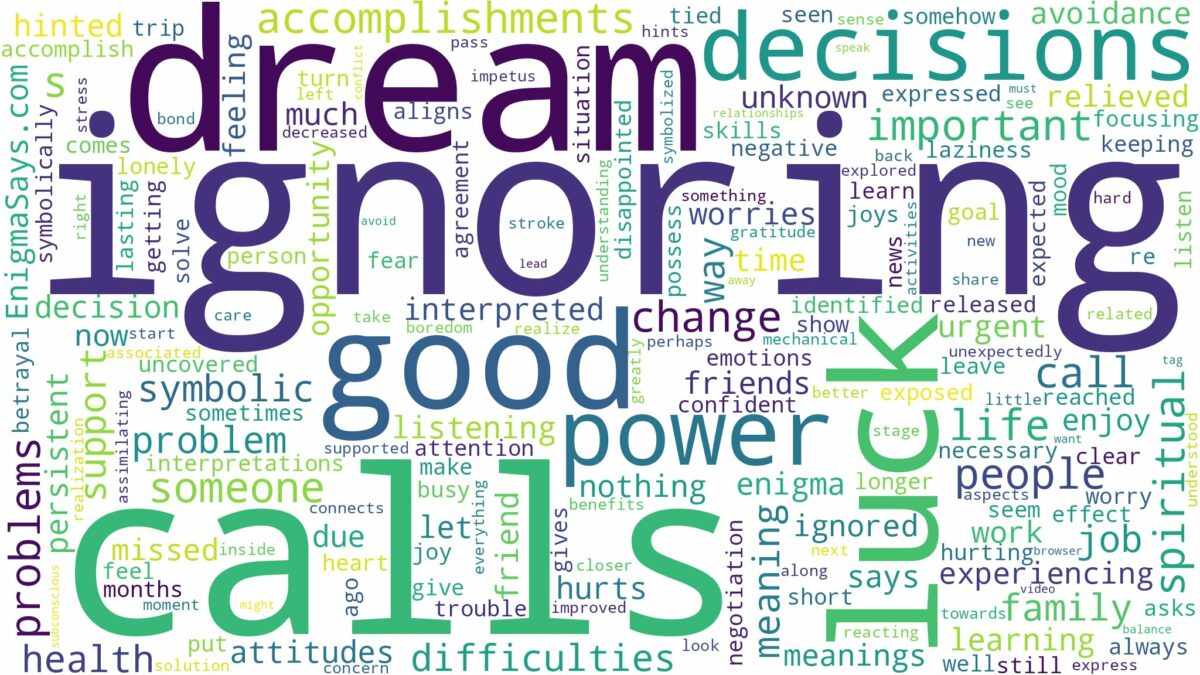 dream of ignoring calls and related dreams with their meanings in a word cloud