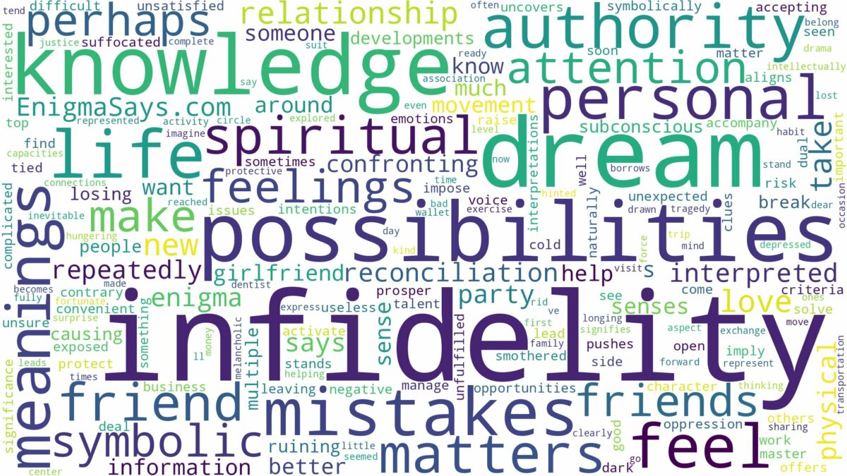 dream about infidelity and related dreams with their meanings in a word cloud