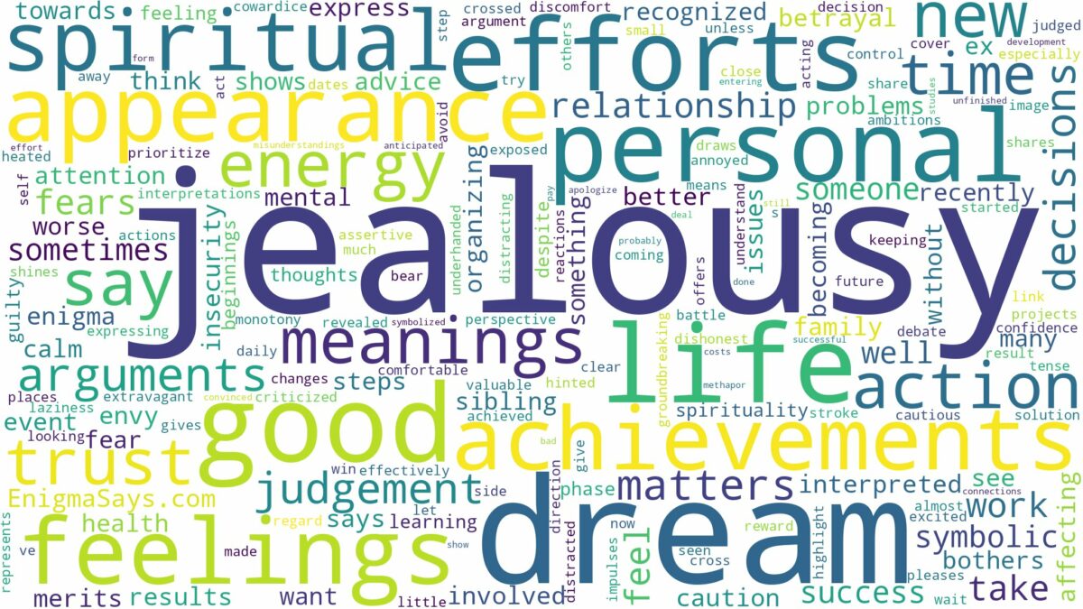 dream about jealousy and related dreams with their meanings in a word cloud