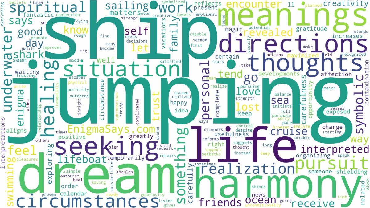 dream of jumping off a ship and related dreams with their meanings in a word cloud