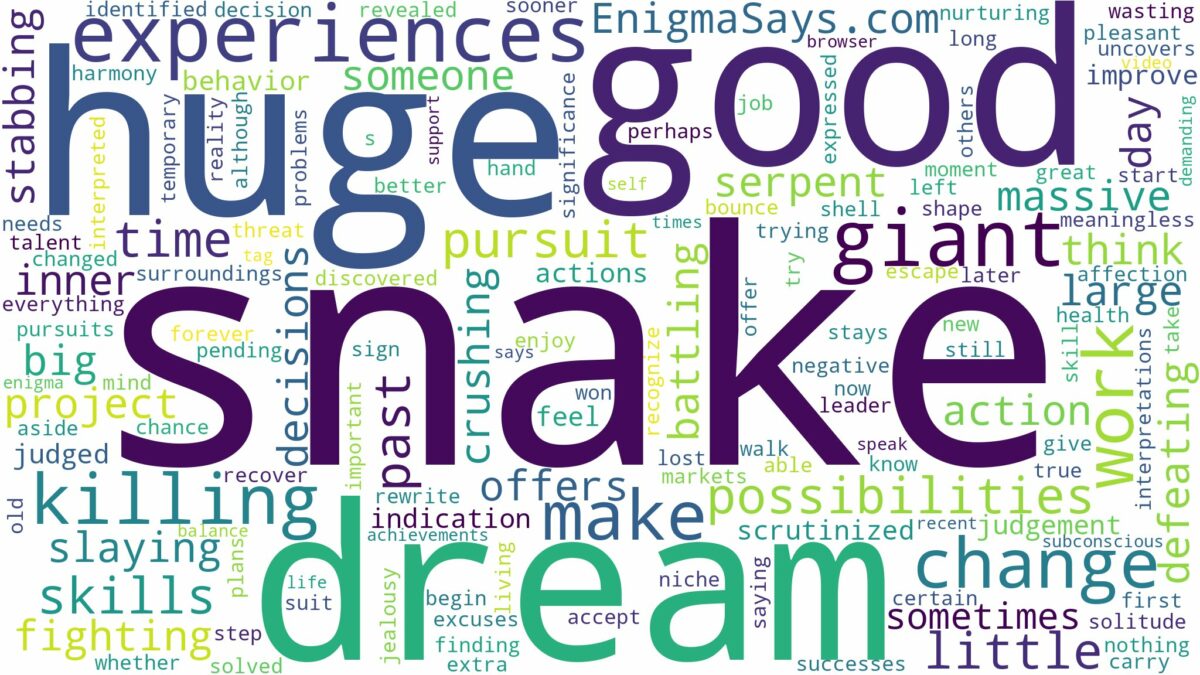 dreaming of killing a huge snake and related dreams with their meanings in a word cloud