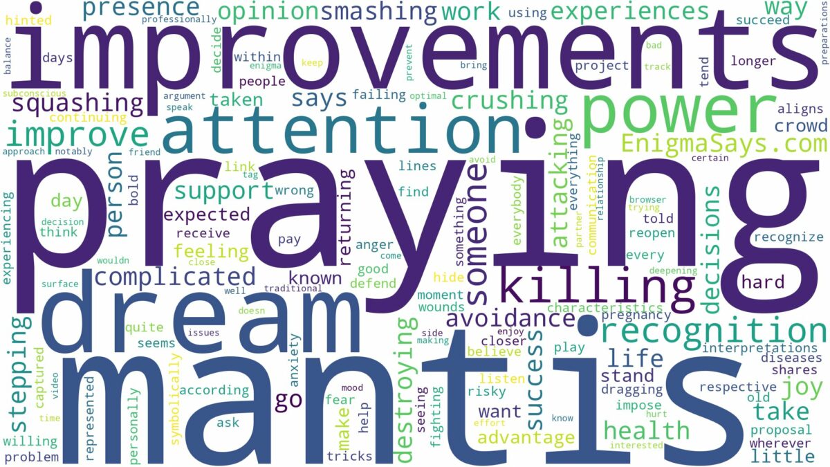 dreaming of killing a praying mantis and related dreams with their meanings in a word cloud