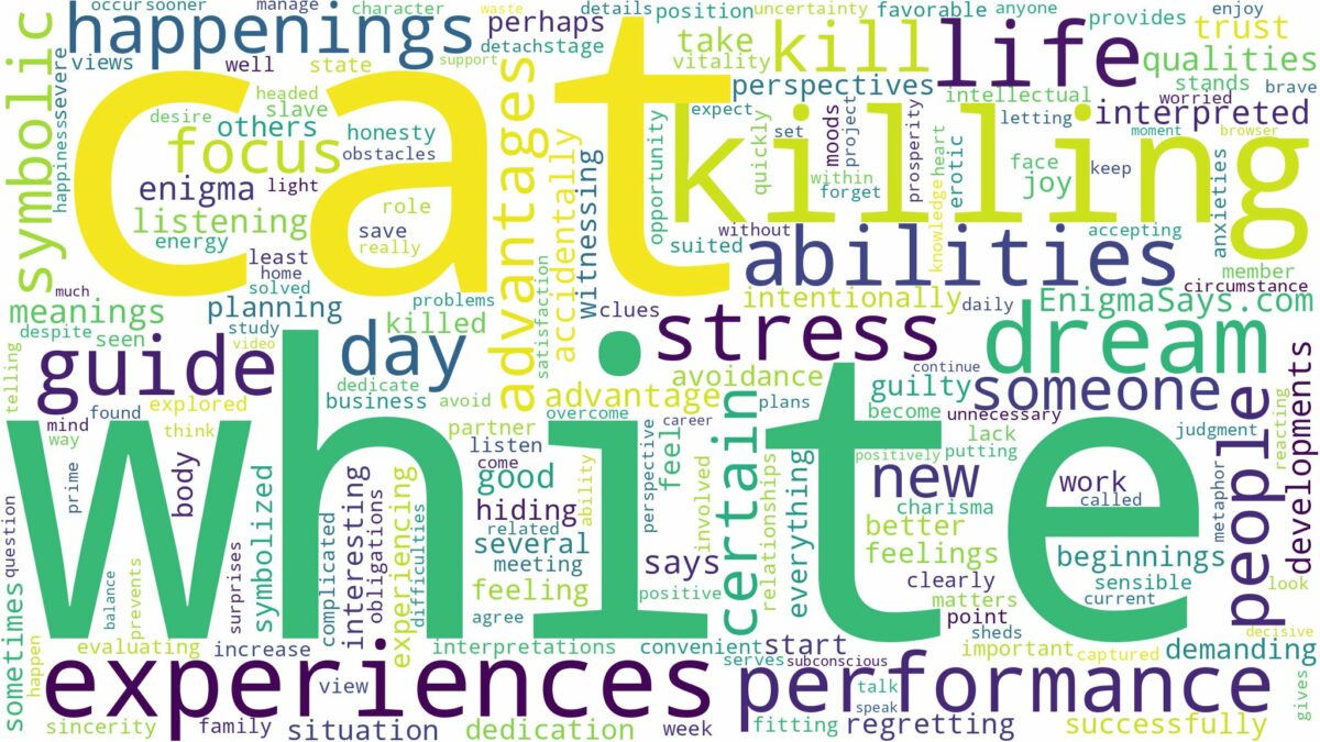 dreaming of killing a white cat and related dreams with their meanings in a word cloud