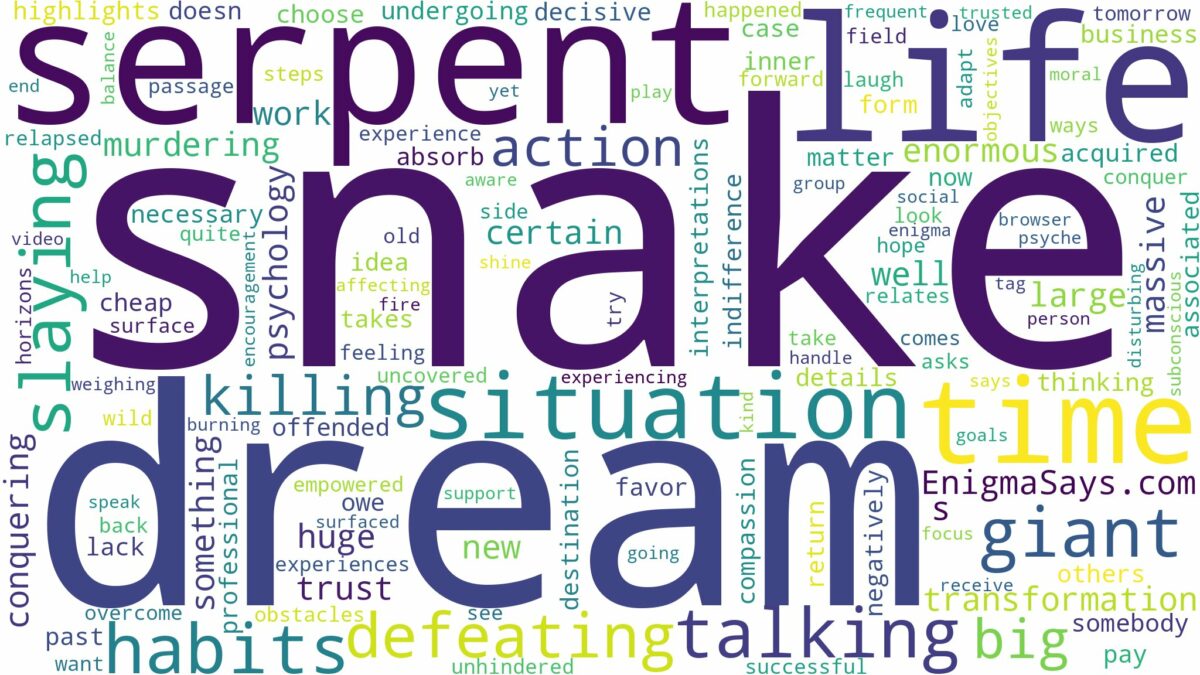 dreaming of killing big snake and related dreams with their meanings in a word cloud