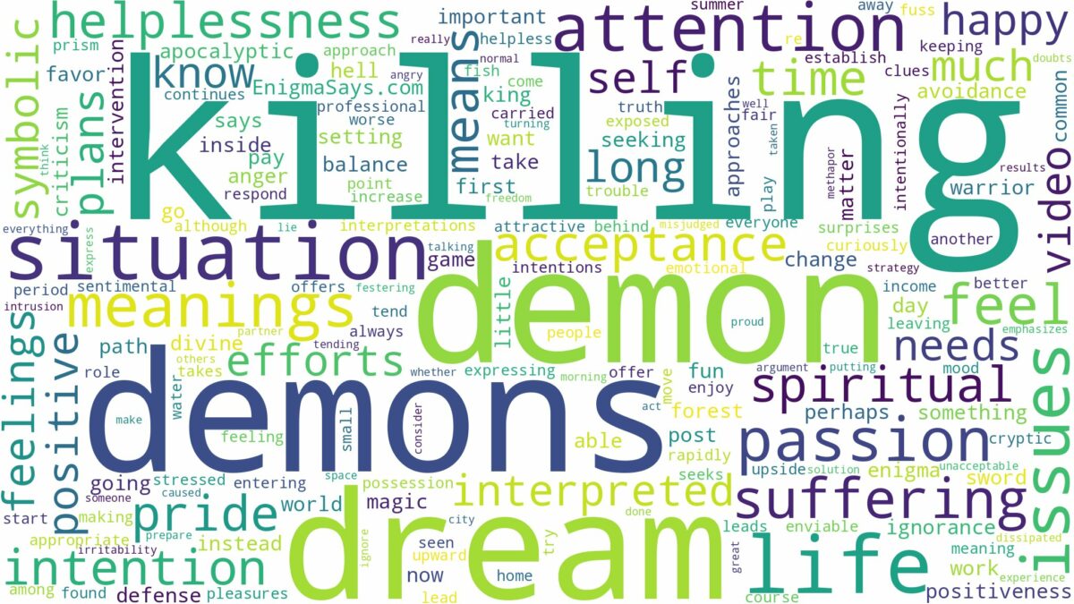 dream of killing demons and related dreams with their meanings in a word cloud