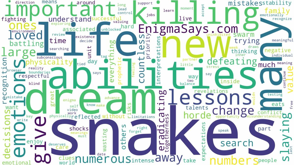 dreaming of killing many snakes and related dreams with their meanings in a word cloud