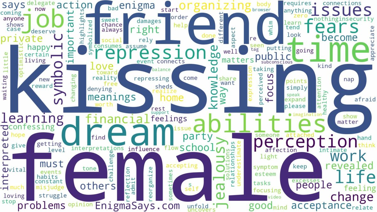 dreaming of kissing female friend and related dreams with their meanings in a word cloud