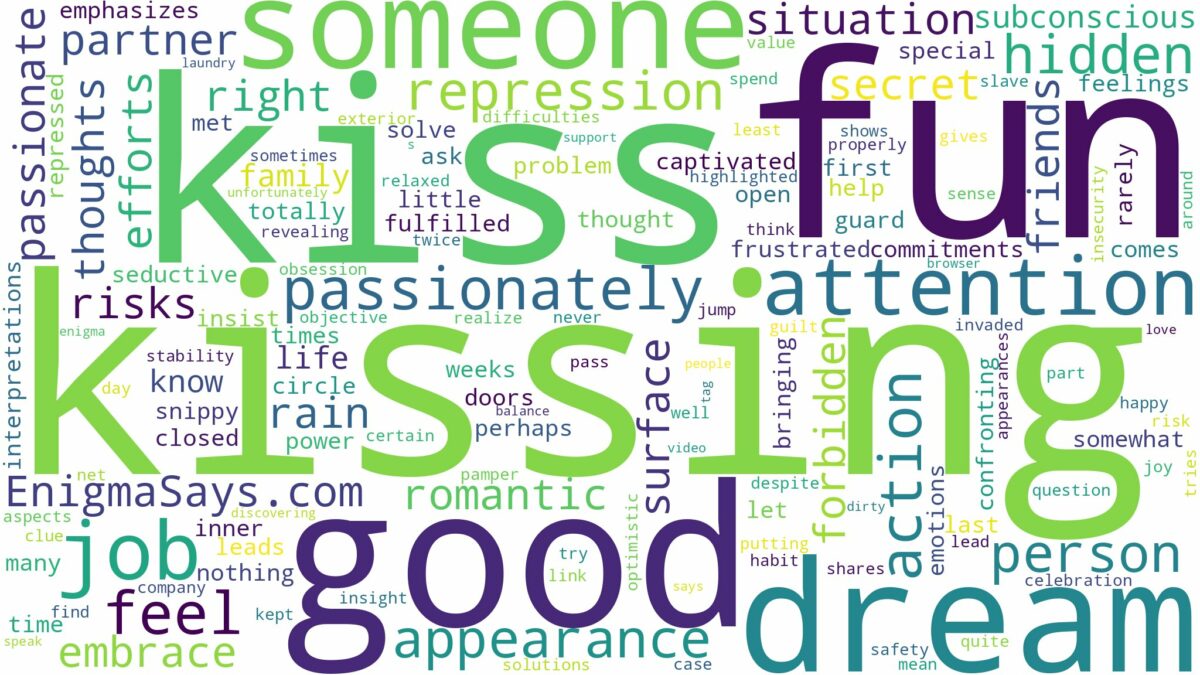 dreaming of kissing someone passionately and related dreams with their meanings in a word cloud