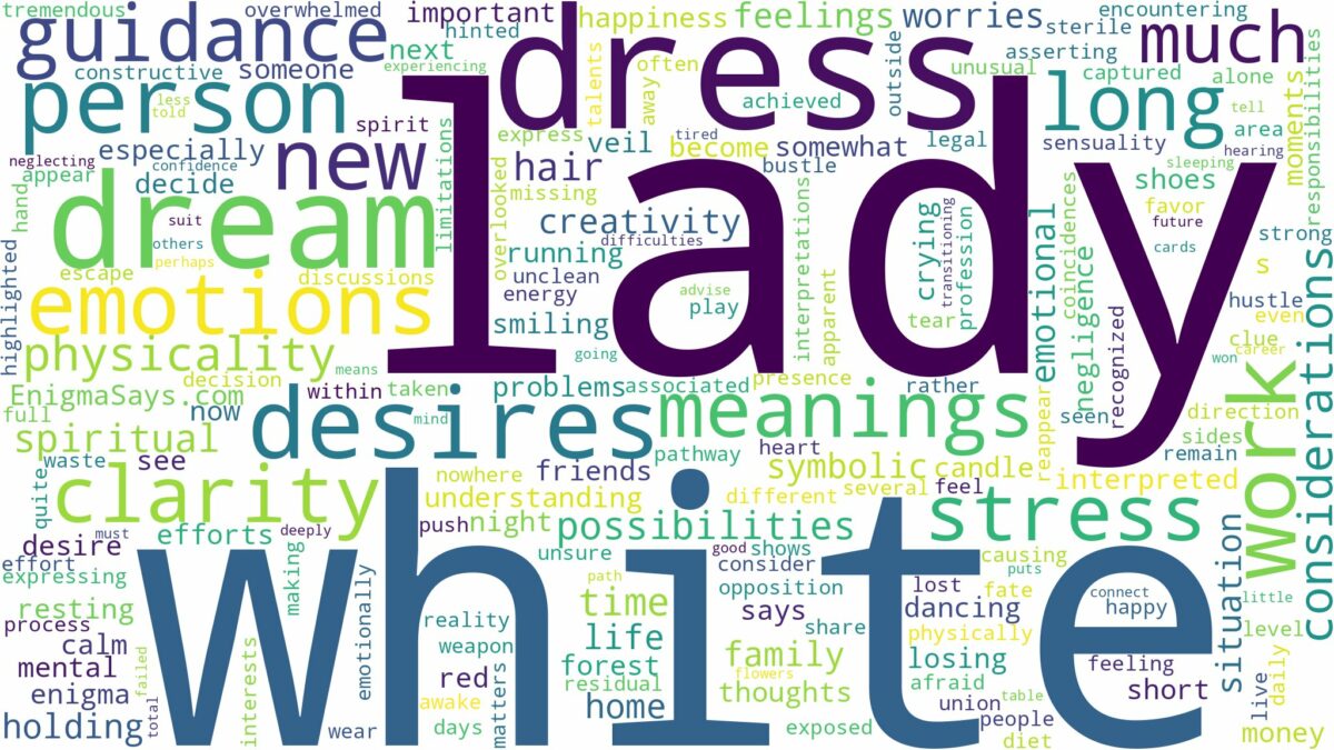 dream about lady in white dress and related dreams with their meanings in a word cloud