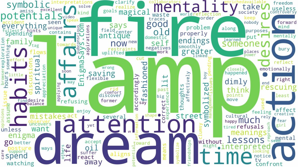 dream about lamp on fire and related dreams with their meanings in a word cloud