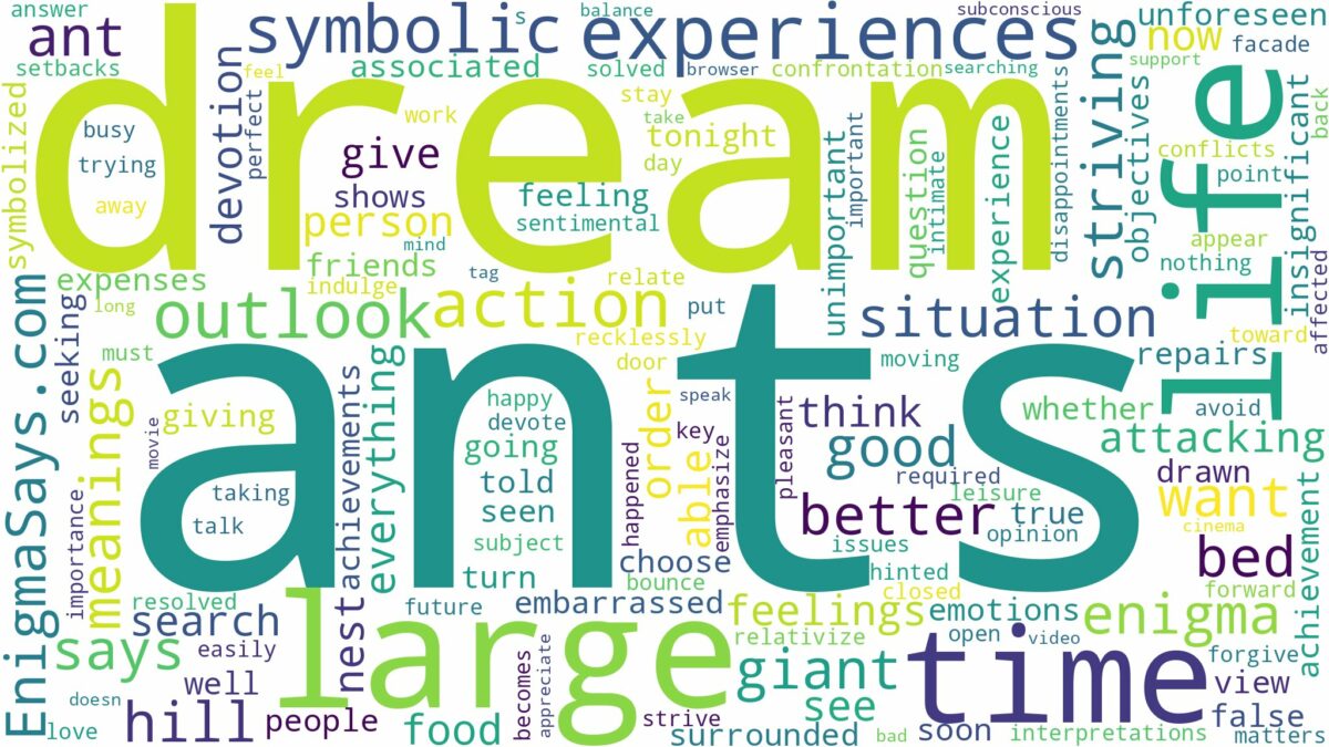 dream about large ants and related dreams with their meanings in a word cloud