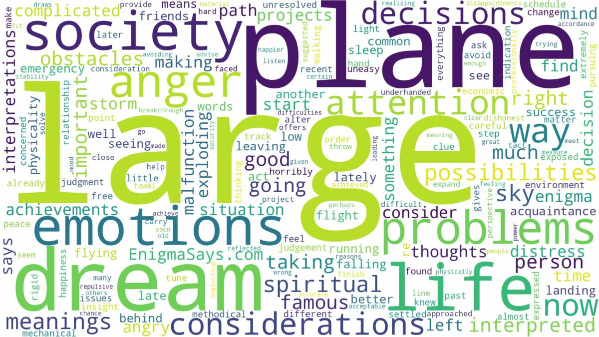 dream about large plane and related dreams with their meanings in a word cloud