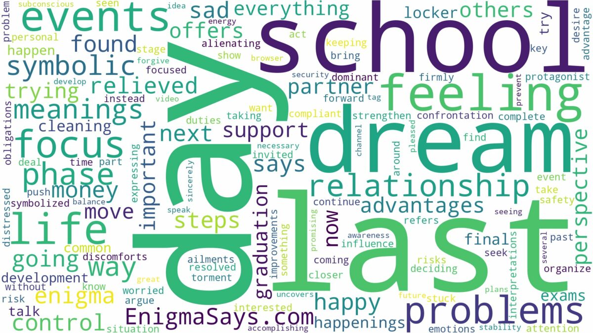 dream about last day of school and related dreams with their meanings in a word cloud