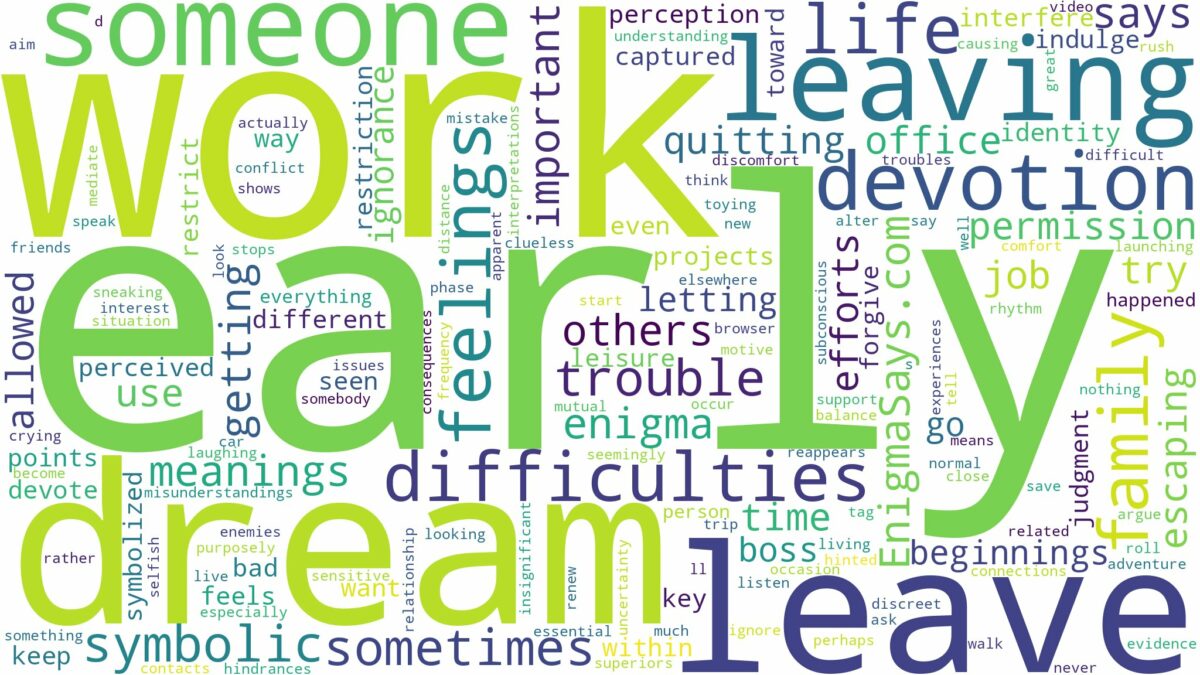 dreaming of leaving work early and related dreams with their meanings in a word cloud