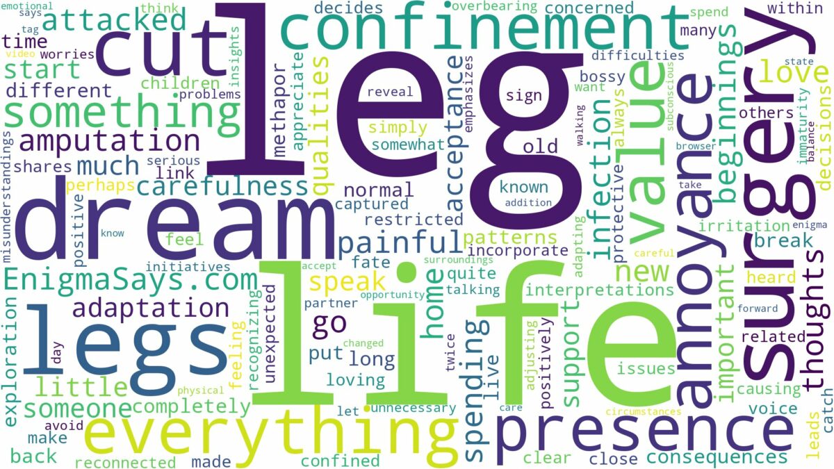 dreaming about leg being cut off and related dreams with their meanings in a word cloud