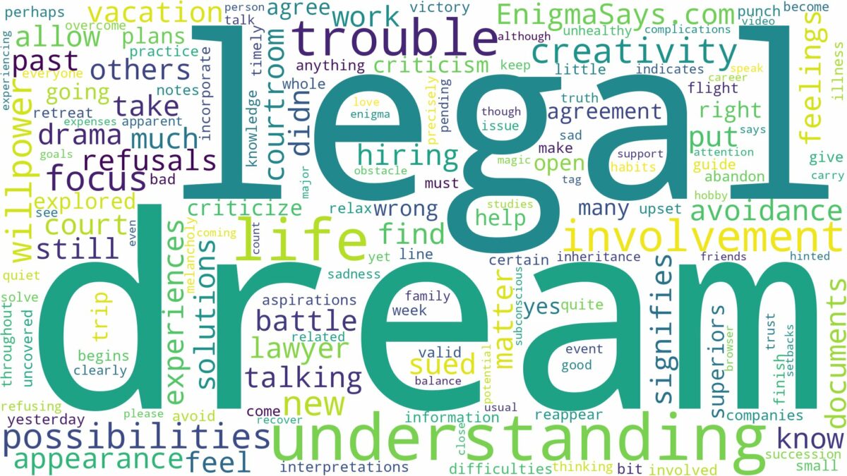 dream about legal trouble and related dreams with their meanings in a word cloud