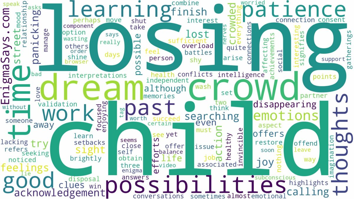 dreaming of losing a child in a crowd and related dreams with their meanings in a word cloud