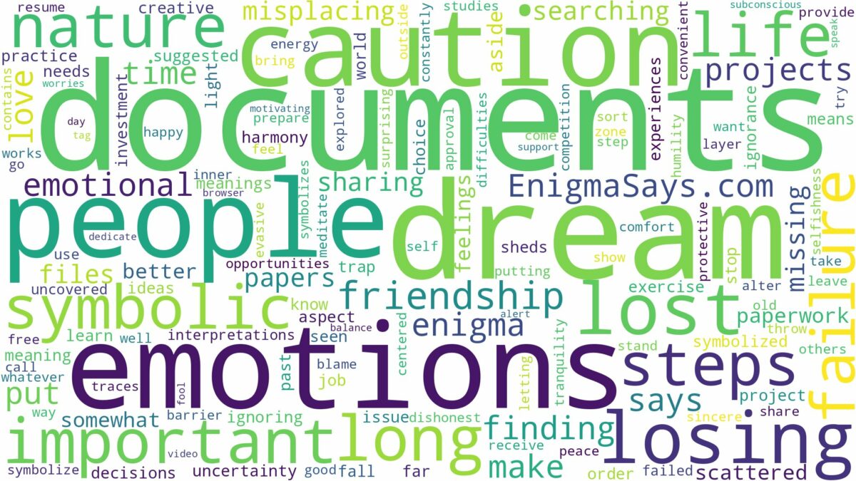 dream of losing documents and related dreams with their meanings in a word cloud