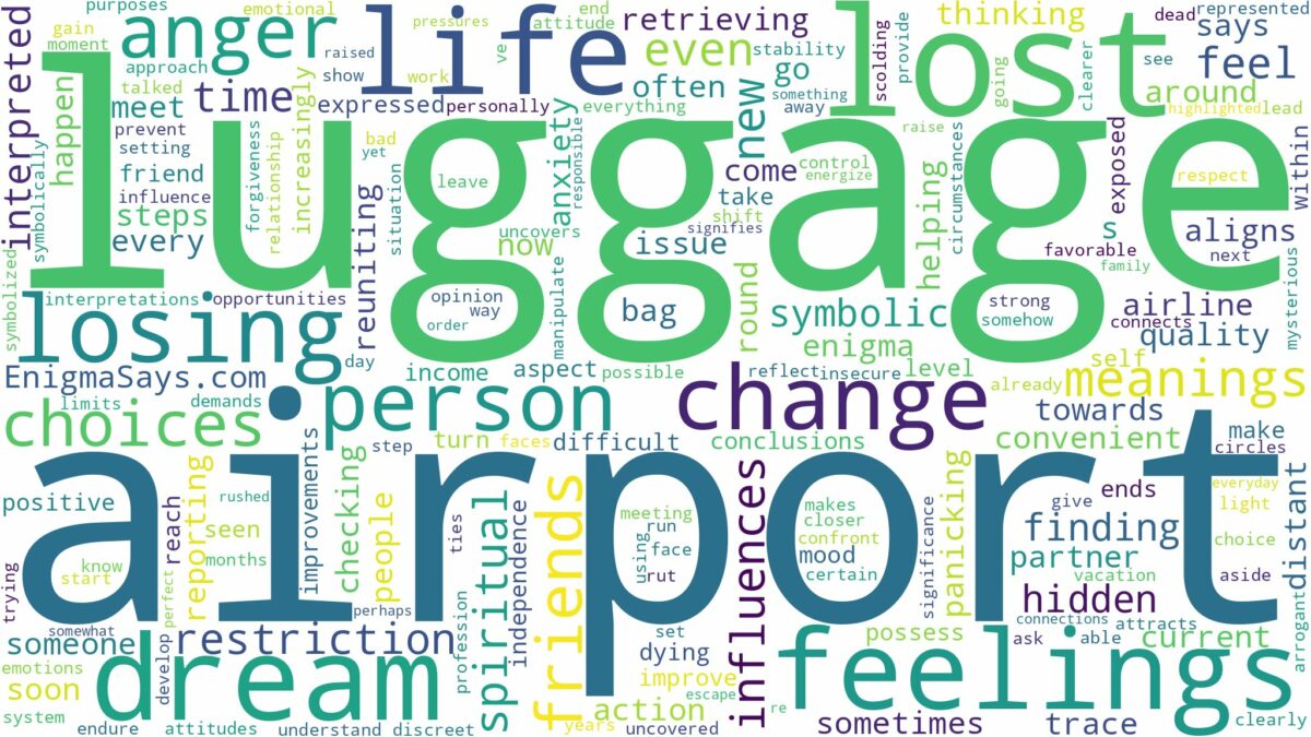 dreaming of losing luggage at airport and related dreams with their meanings in a word cloud