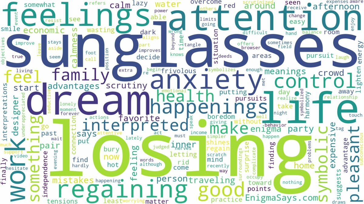 dream of losing sunglasses and related dreams with their meanings in a word cloud