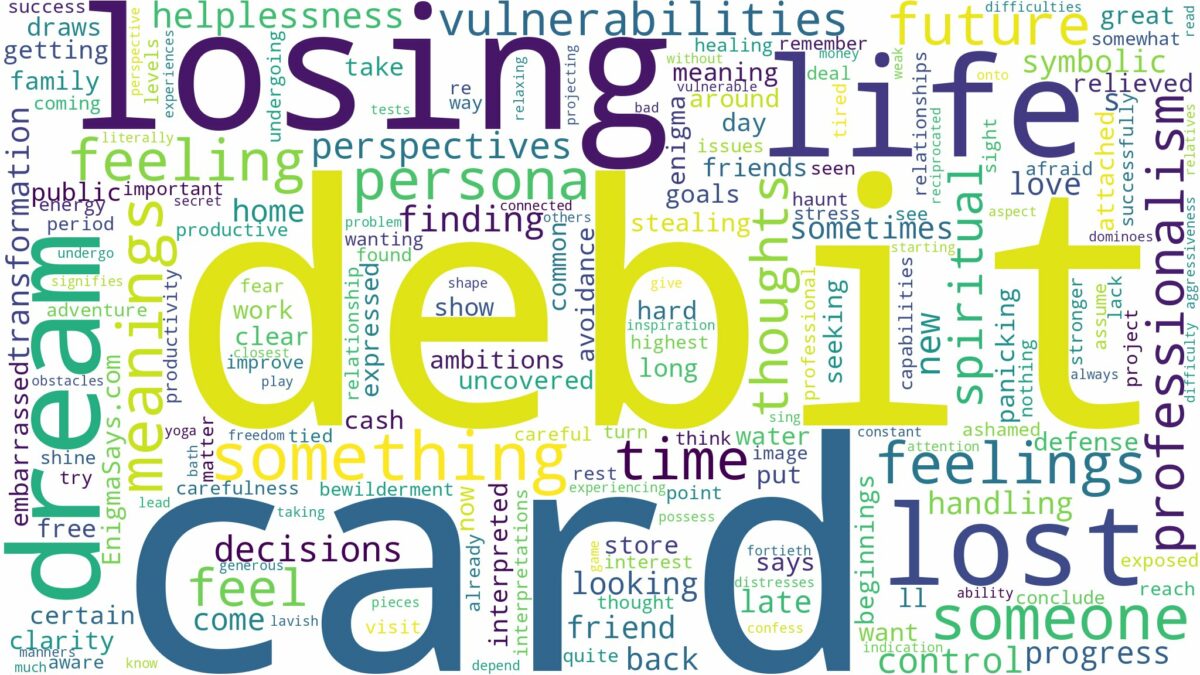 dream about lost debit card and related dreams with their meanings in a word cloud