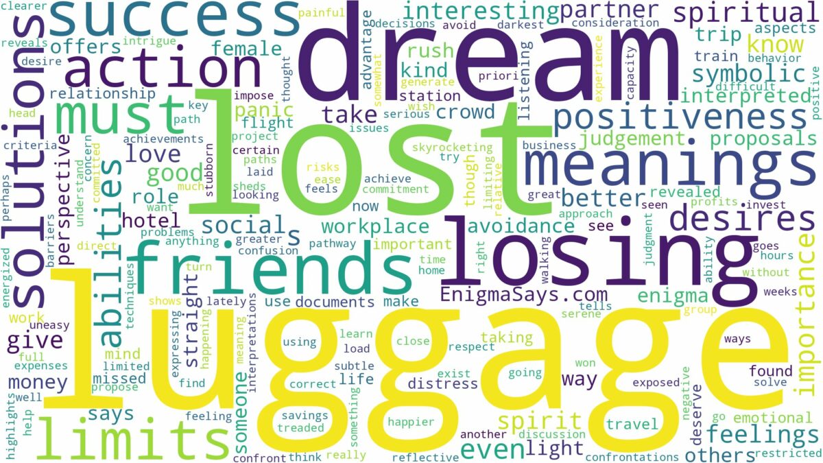 dream about lost luggage and related dreams with their meanings in a word cloud