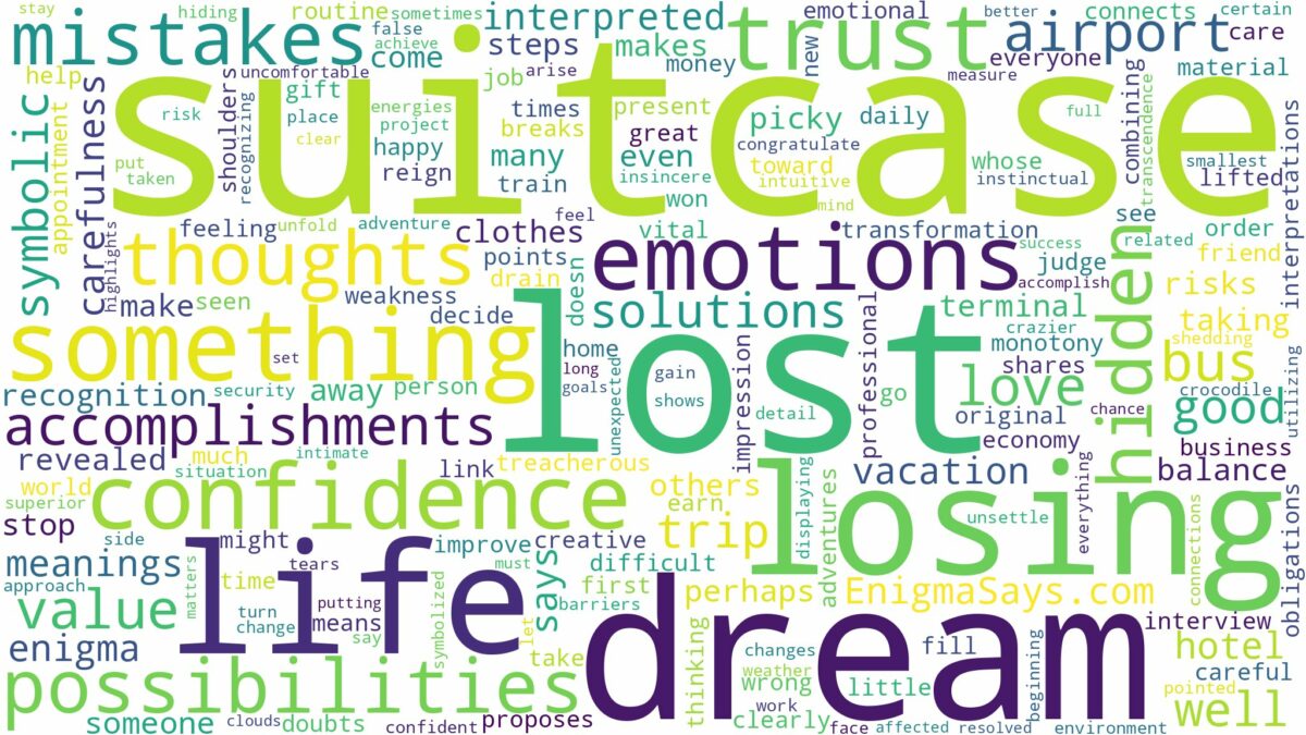 dream about lost suitcase and related dreams with their meanings in a word cloud