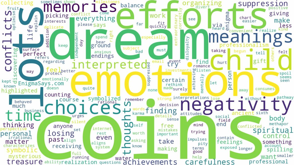 dreams about lots of coins and related dreams with their meanings in a word cloud