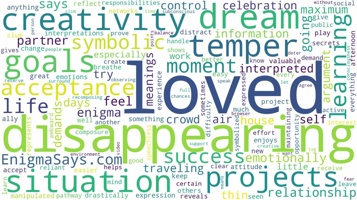 dreaming about loved one disappearing and related dreams with their meanings in a word cloud