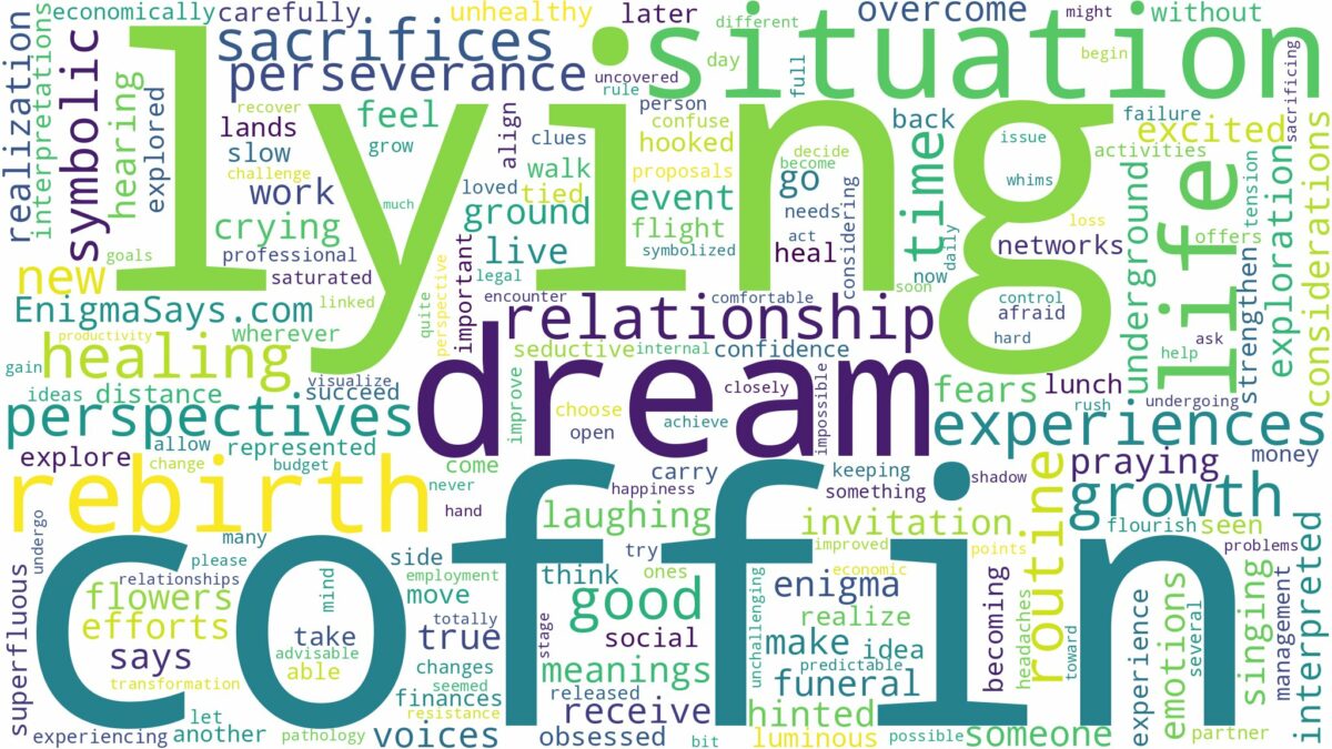 dream of lying in a coffin and related dreams with their meanings in a word cloud