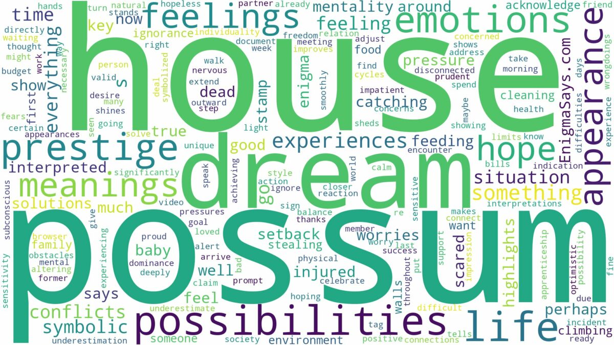 dream about a possum in your house and related dreams with their meanings in a word cloud