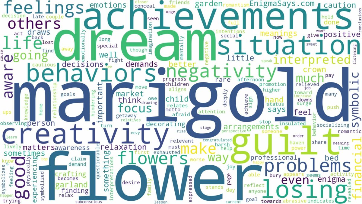 dream about marigold flower and related dreams with their meanings in a word cloud