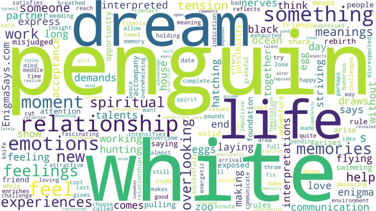 dream about a white penguin and related dreams with their meanings in a word cloud