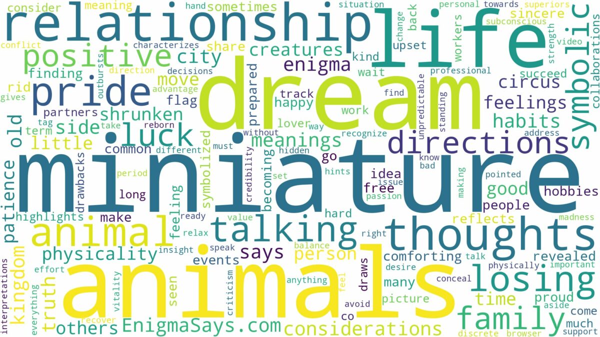 dream about miniature animals and related dreams with their meanings in a word cloud