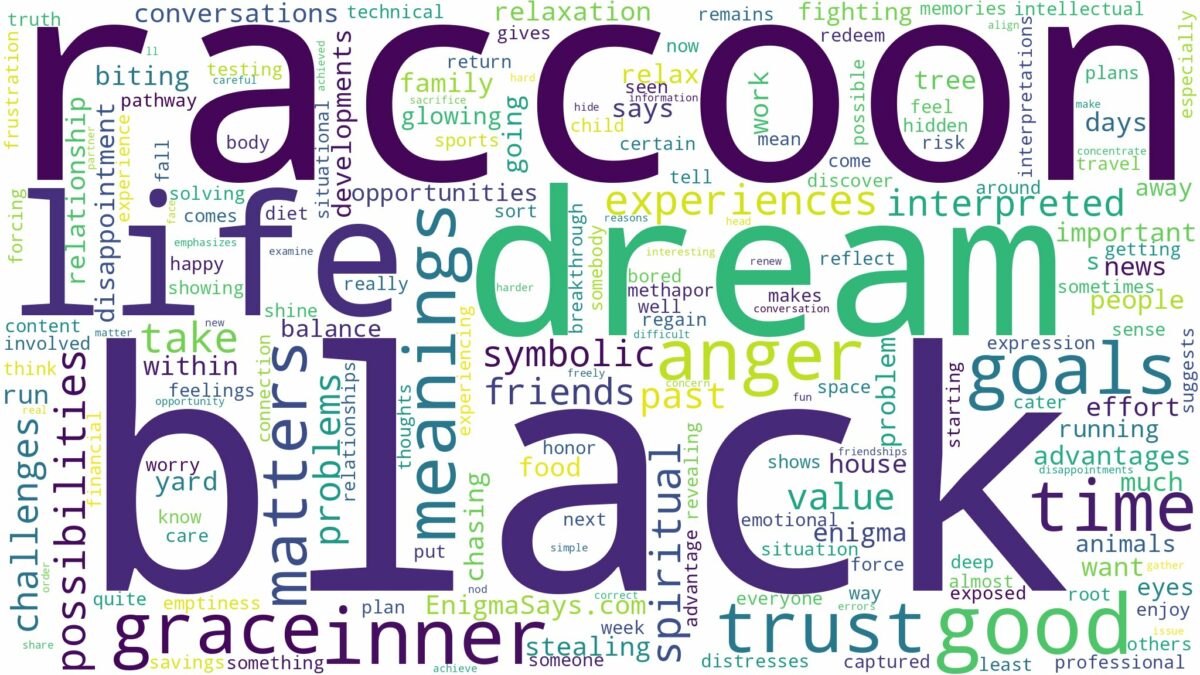 dream about black raccoon and related dreams with their meanings in a word cloud