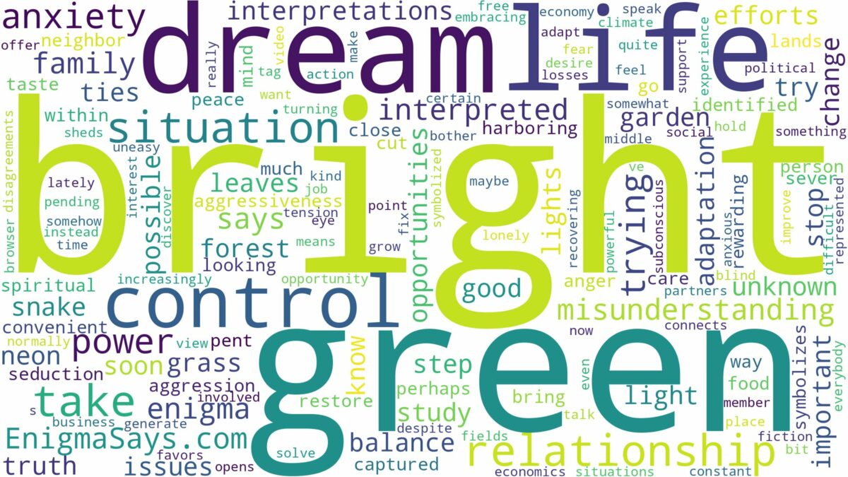 dream about bright green and related dreams with their meanings in a word cloud