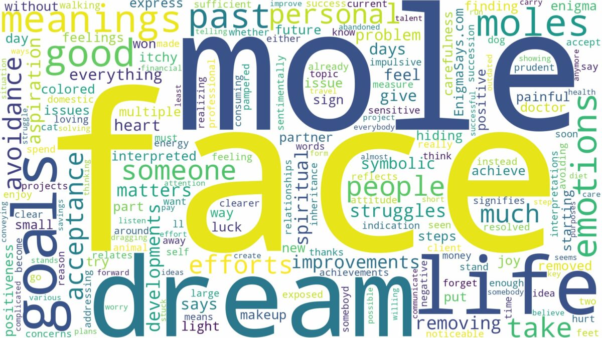 dream about mole on face and related dreams with their meanings in a word cloud