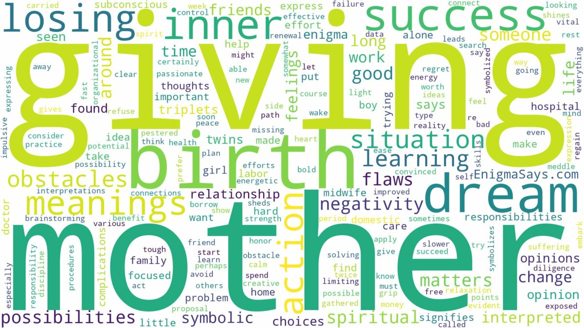 dreaming about mother giving birth and related dreams with their meanings in a word cloud