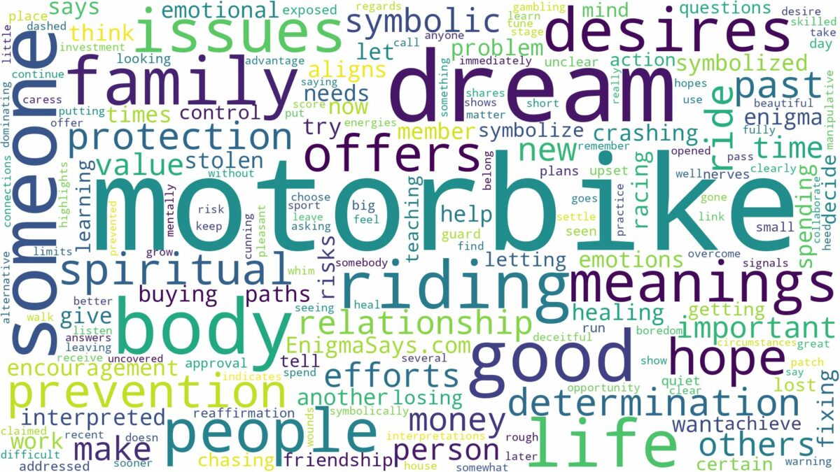 dream about motorbike and related dreams with their meanings in a word cloud