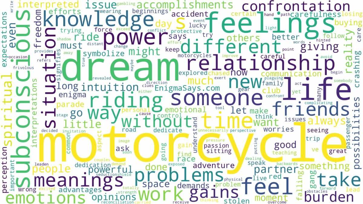 dream about motorcycle and related dreams with their meanings in a word cloud