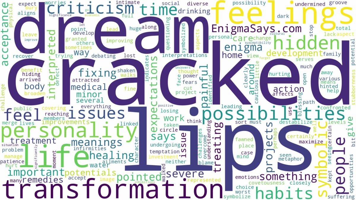 dream about cracked lips and related dreams with their meanings in a word cloud