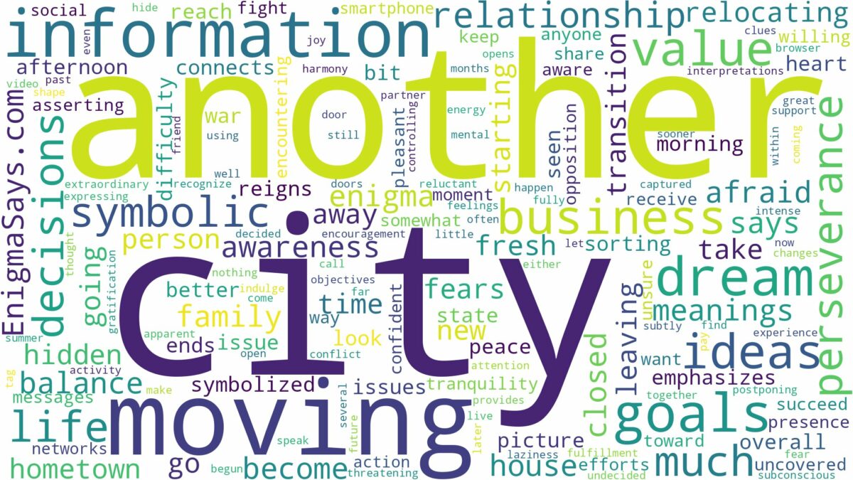 dreaming of moving to another city and related dreams with their meanings in a word cloud