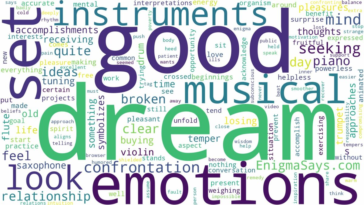 dream about musical instruments and related dreams with their meanings in a word cloud