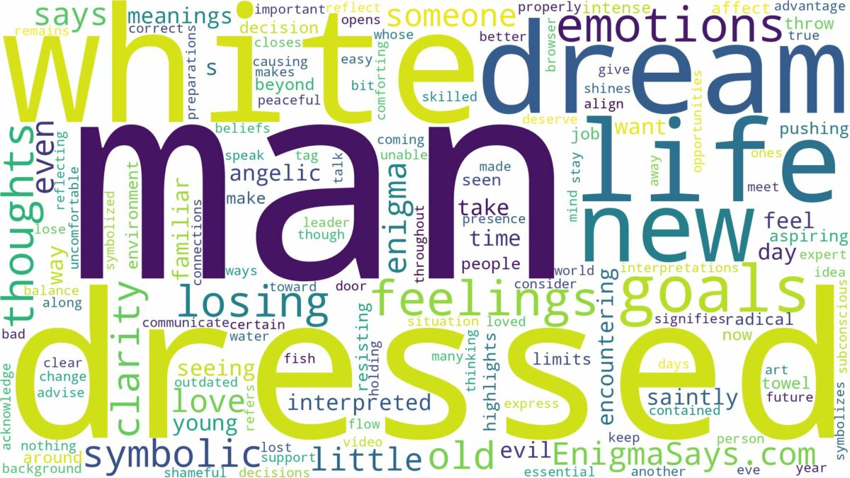 dream about a man dressed in white and related dreams with their meanings in a word cloud