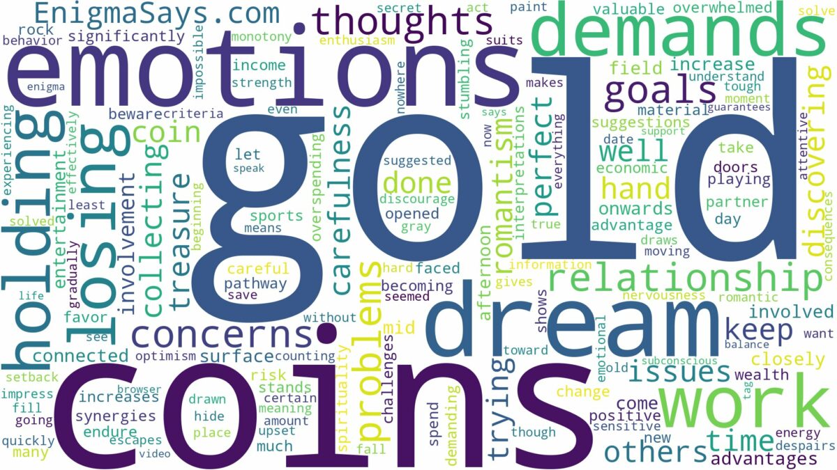 dreaming of holding gold coins and related dreams with their meanings in a word cloud