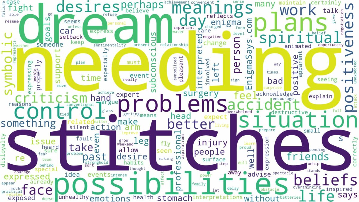 dream of needing stitches and related dreams with their meanings in a word cloud