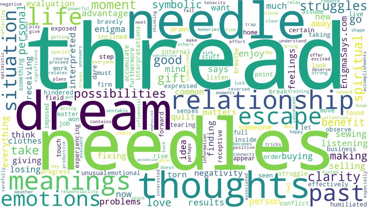 dream about needle and thread and related dreams with their meanings in a word cloud