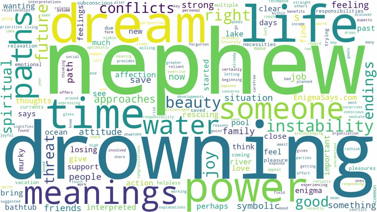 dreaming of nephew drowning and related dreams with their meanings in a word cloud