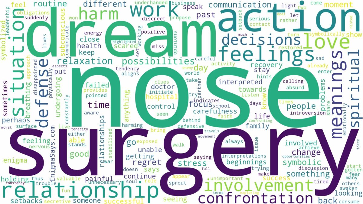 dream about nose surgery and related dreams with their meanings in a word cloud