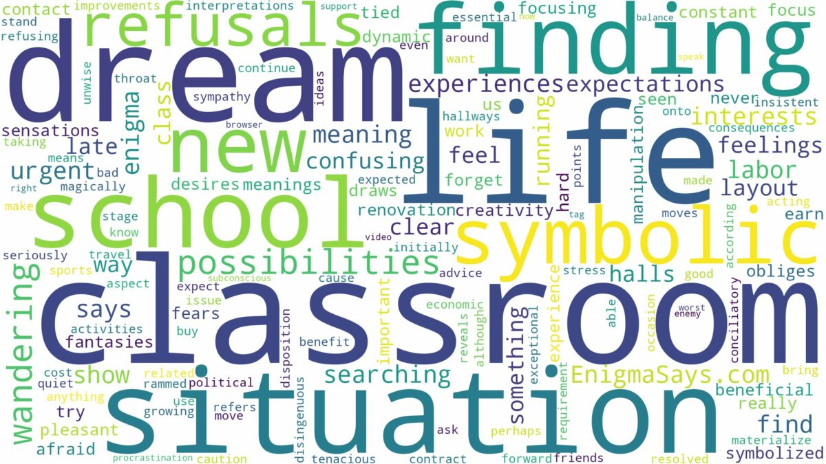 dreaming of not finding classroom and related dreams with their meanings in a word cloud